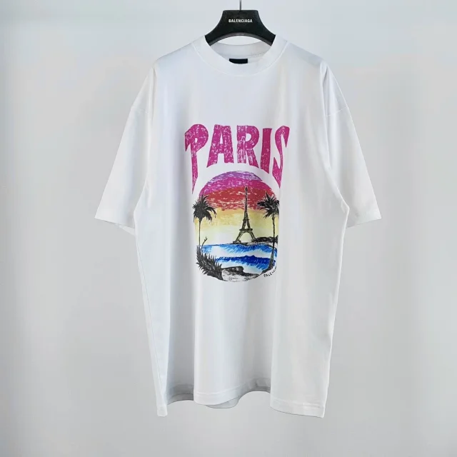 Balenciaga Paris Sunset Graphic Oversized Tee White