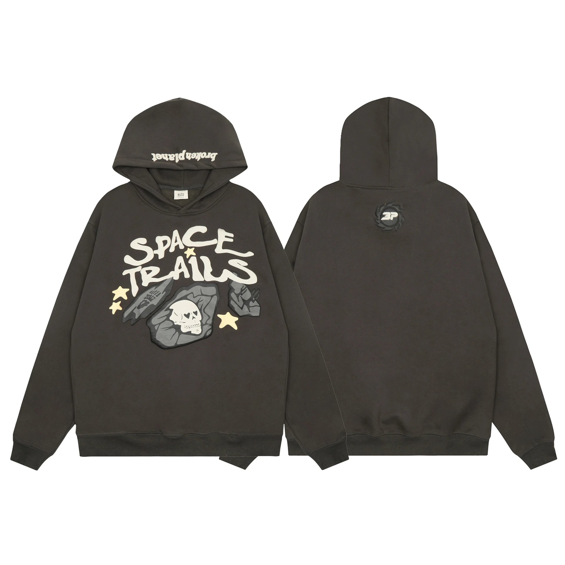 Broken Planet Space Trails Graphic Streetwear Hoodie Black