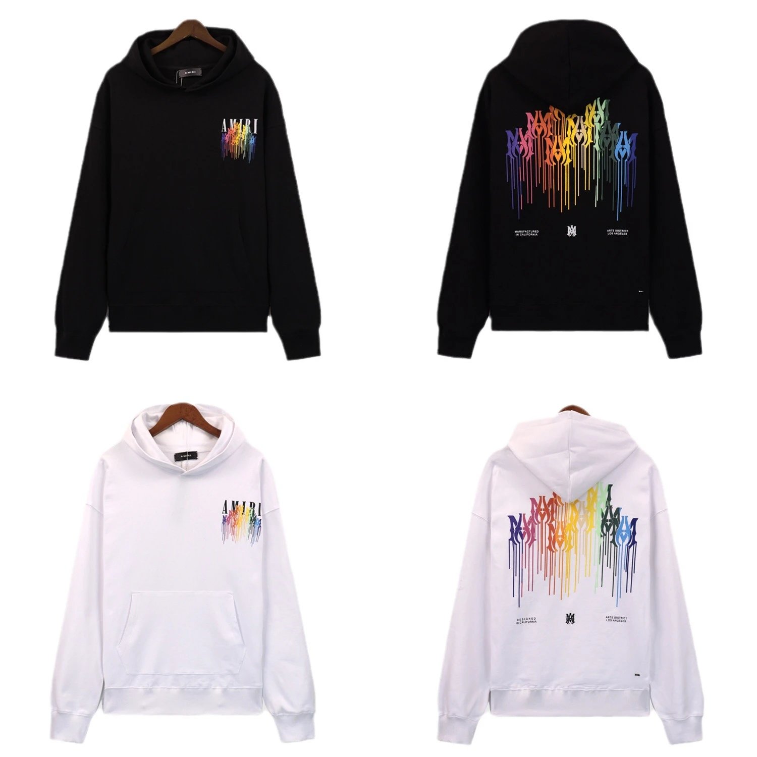 Amiri Drip Arts District Graphic Streetwear Hoodie Black and White