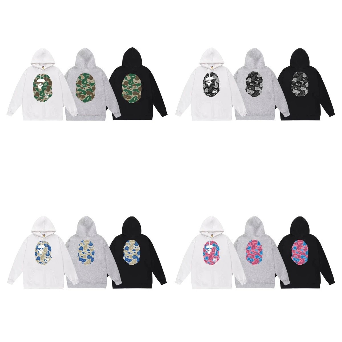 A Bathing Ape BAPE Camo Ape Head Graphic Streetwear Hoodie Multicolor