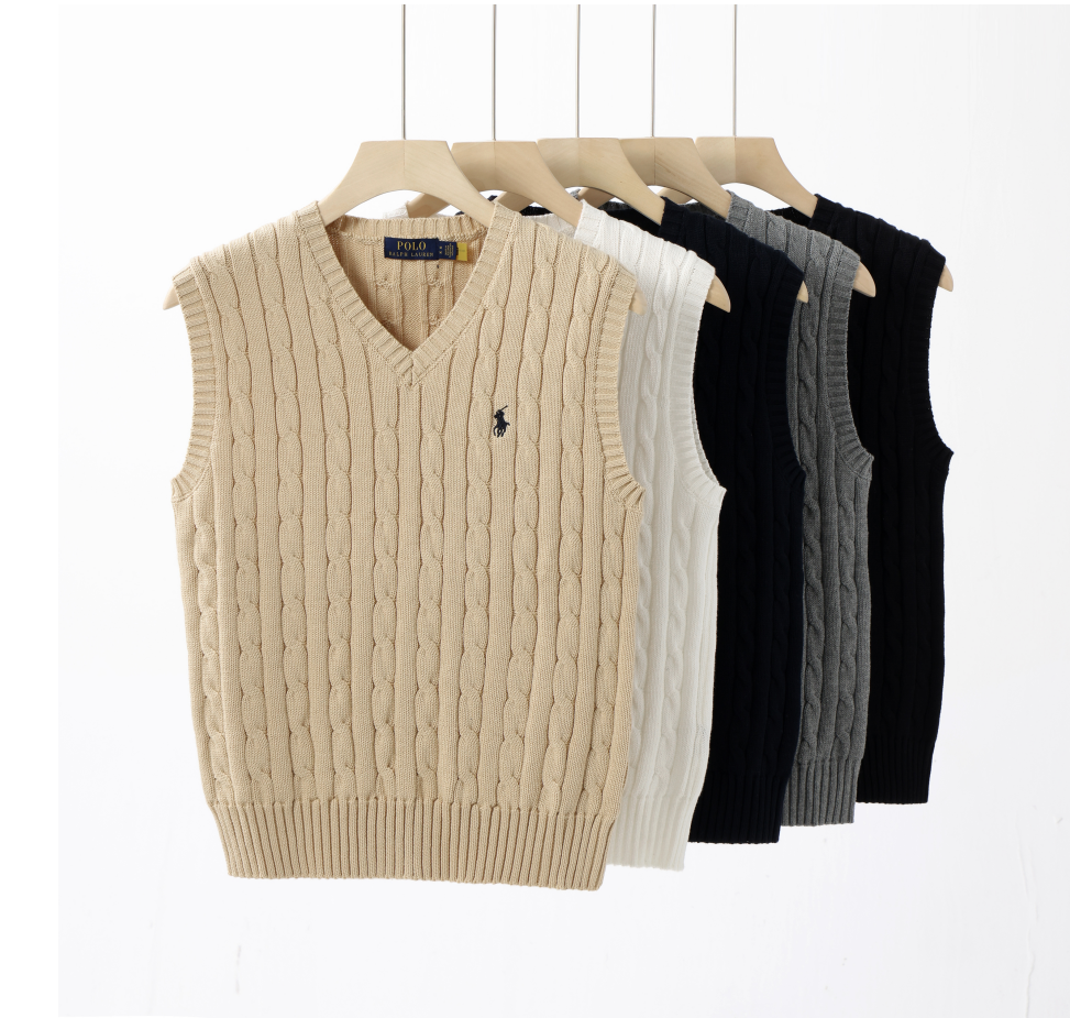 Ralph Lauren RL Cable Knit V-Neck Sweater Vest Beige