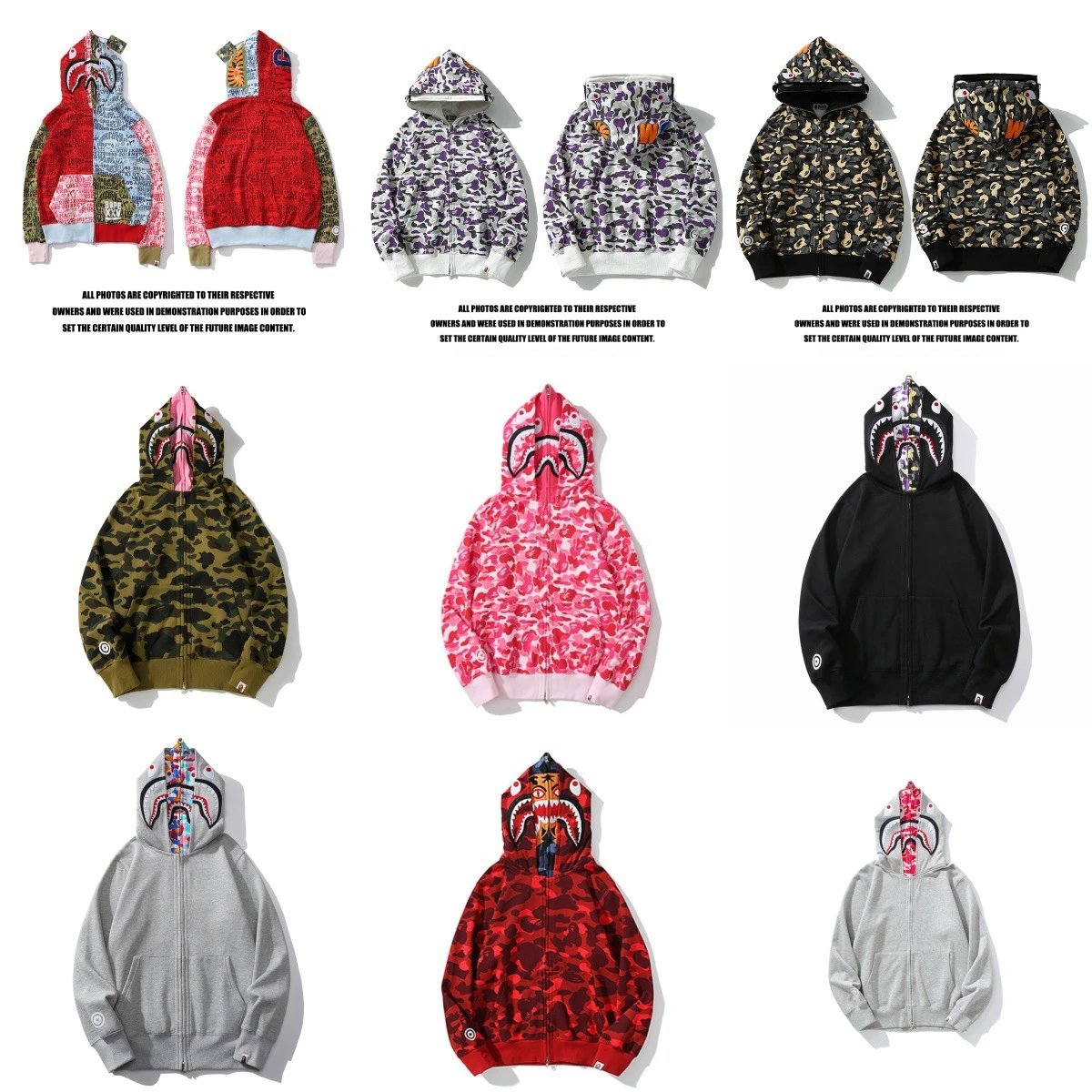 A Bathing Ape BAPE Shark Full Zip Camo Hoodie Multicolor