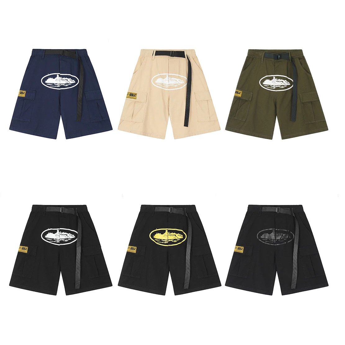 Guerllaz Cargo Shorts Streetwear Belted Utility Pants Multicolor