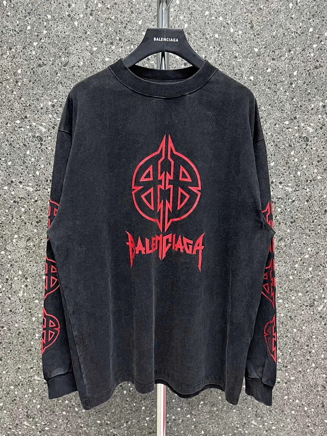 Balenciaga Metal Graphic Oversized Long Sleeve Shirt Black