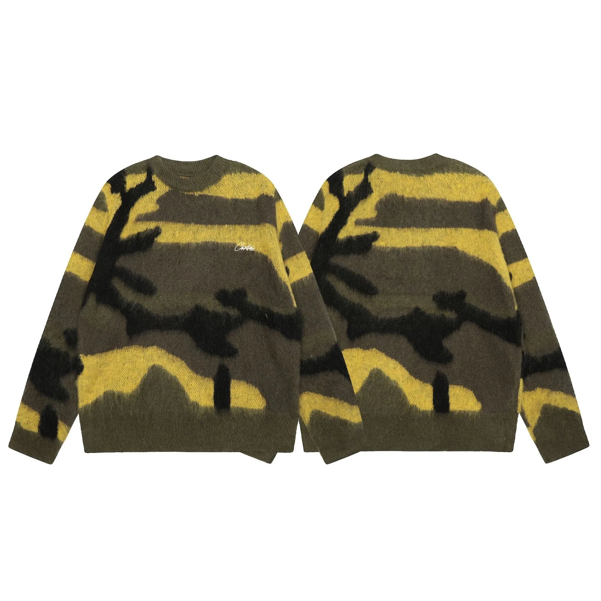 Corteiz CRTZ Mohair Knit Oversized Sweater Green and Yellow