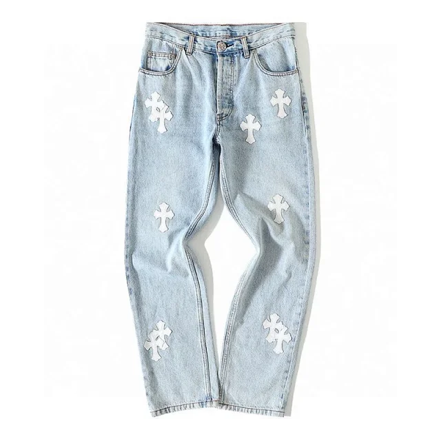 Chrome Hearts Cross Patch Denim Jeans Light Wash Blue