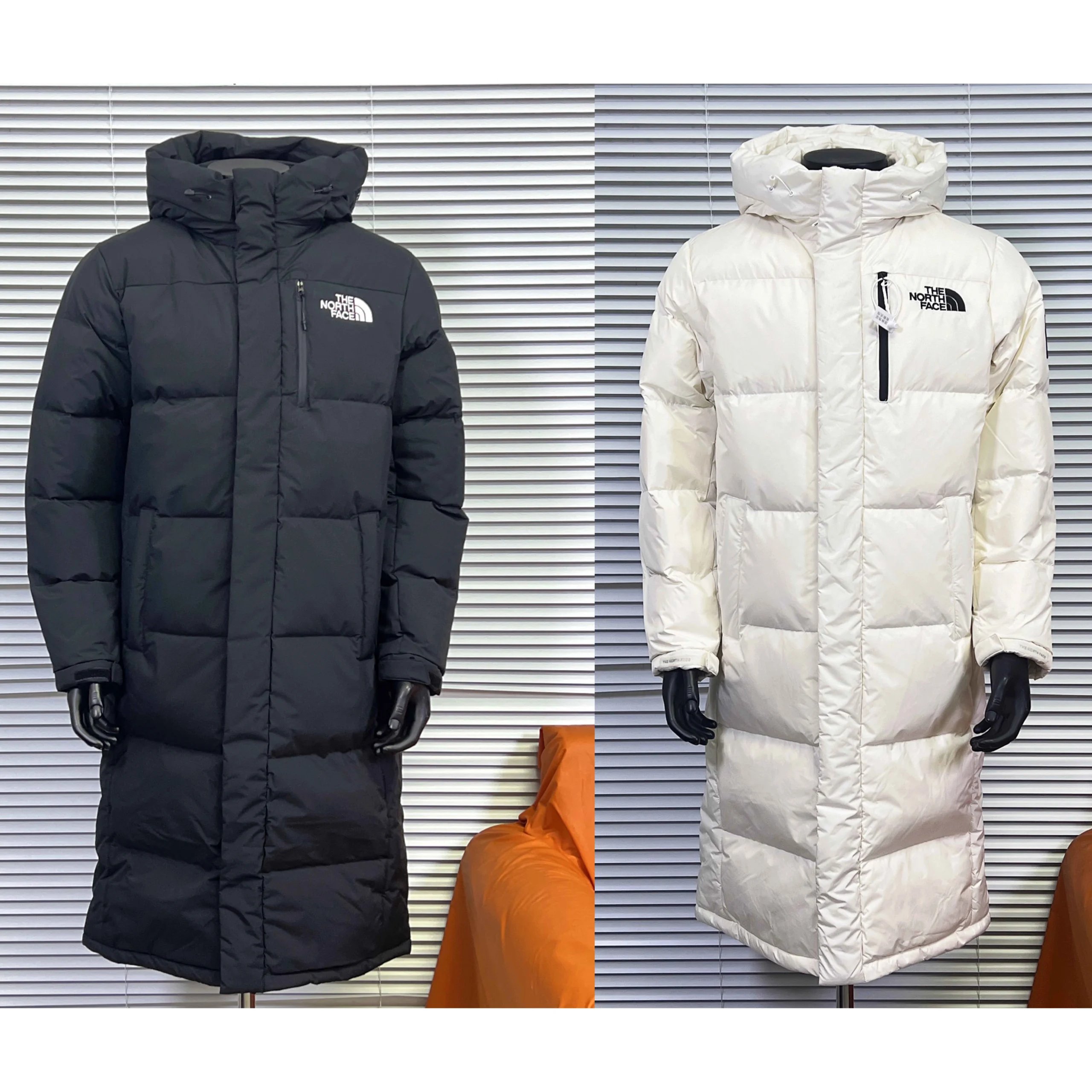 The North Face TNF Long Puffer Warm Down Jacket Black and White