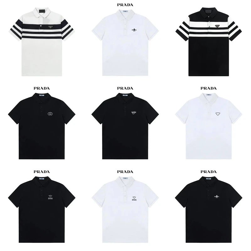 Prada Cotton Pique Polo Shirt Classic Casual Black and White