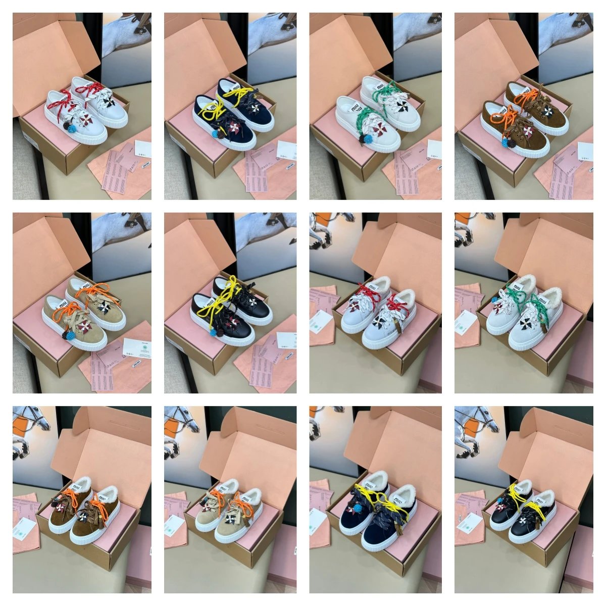 Miu Miu Suede Sneakers Casual Platform Shoes Multicolor