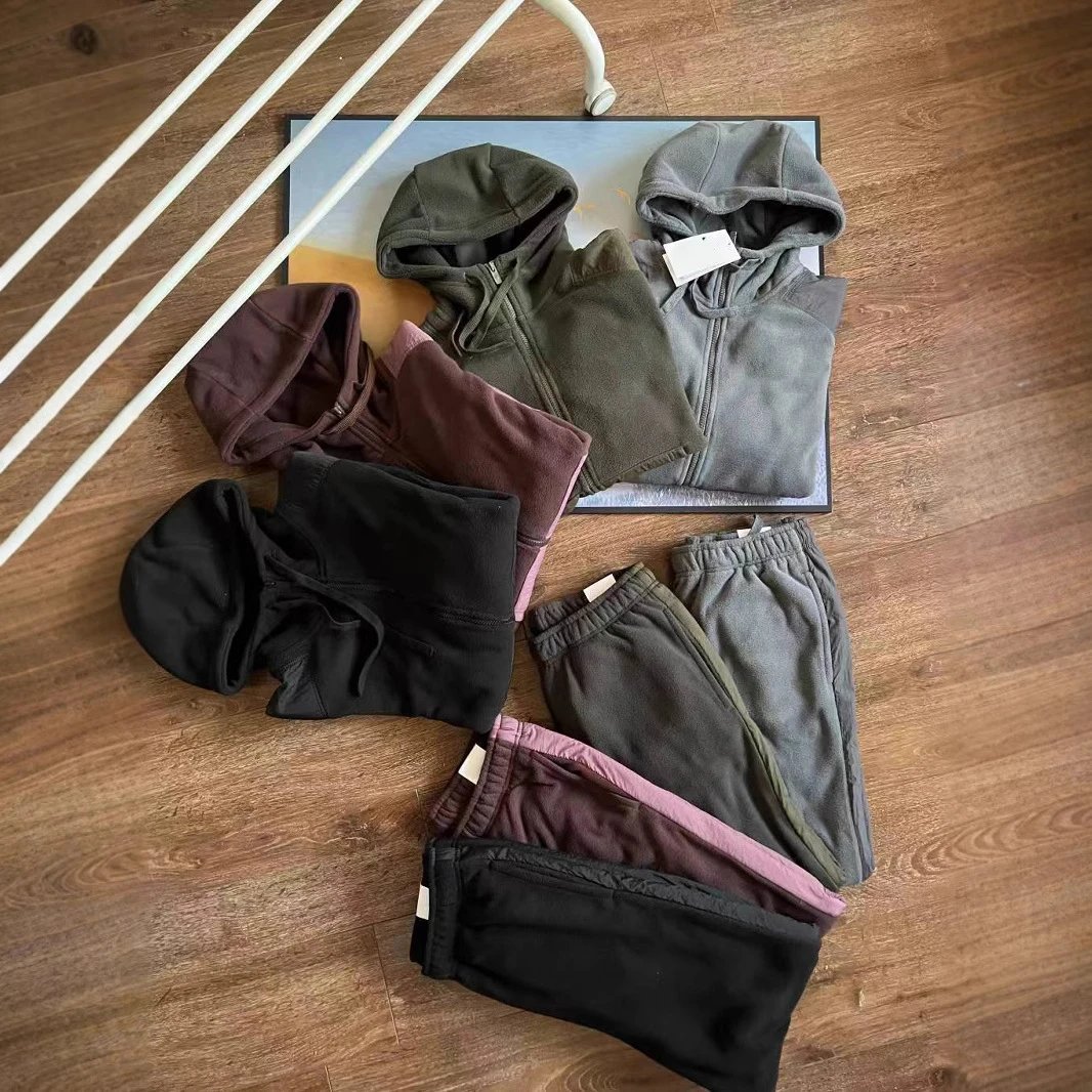 Design Fleece Zip-Up Hoodie and Joggers Matching Set Multicolor