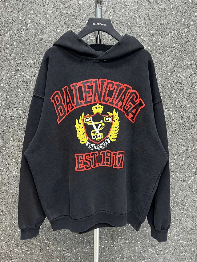 Balenciaga College Crest Oversized Hoodie Black