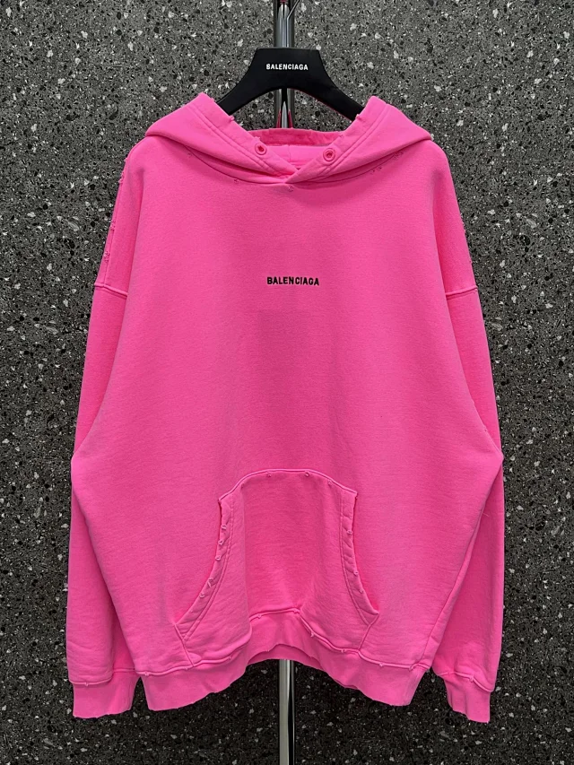 Balenciaga Distressed Cotton Oversized Hoodie Pink