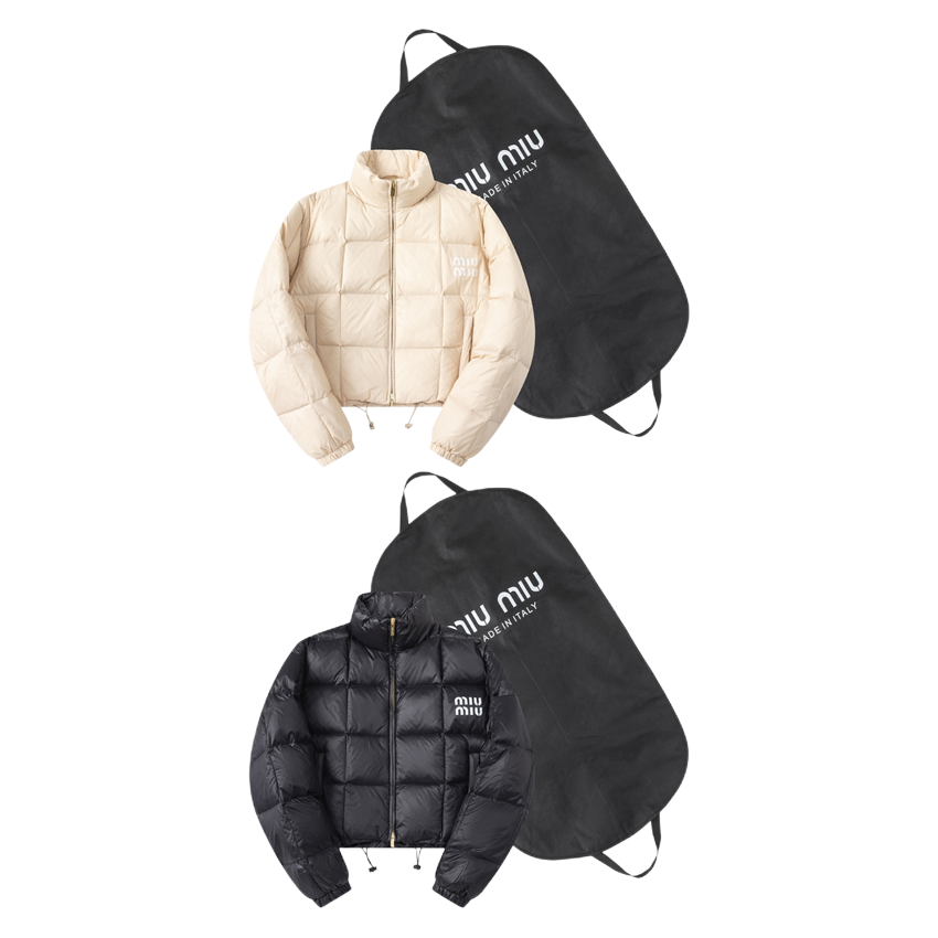 Miu Miu Quilted Puffer Jacket Cropped Down Jacket Beige and Black