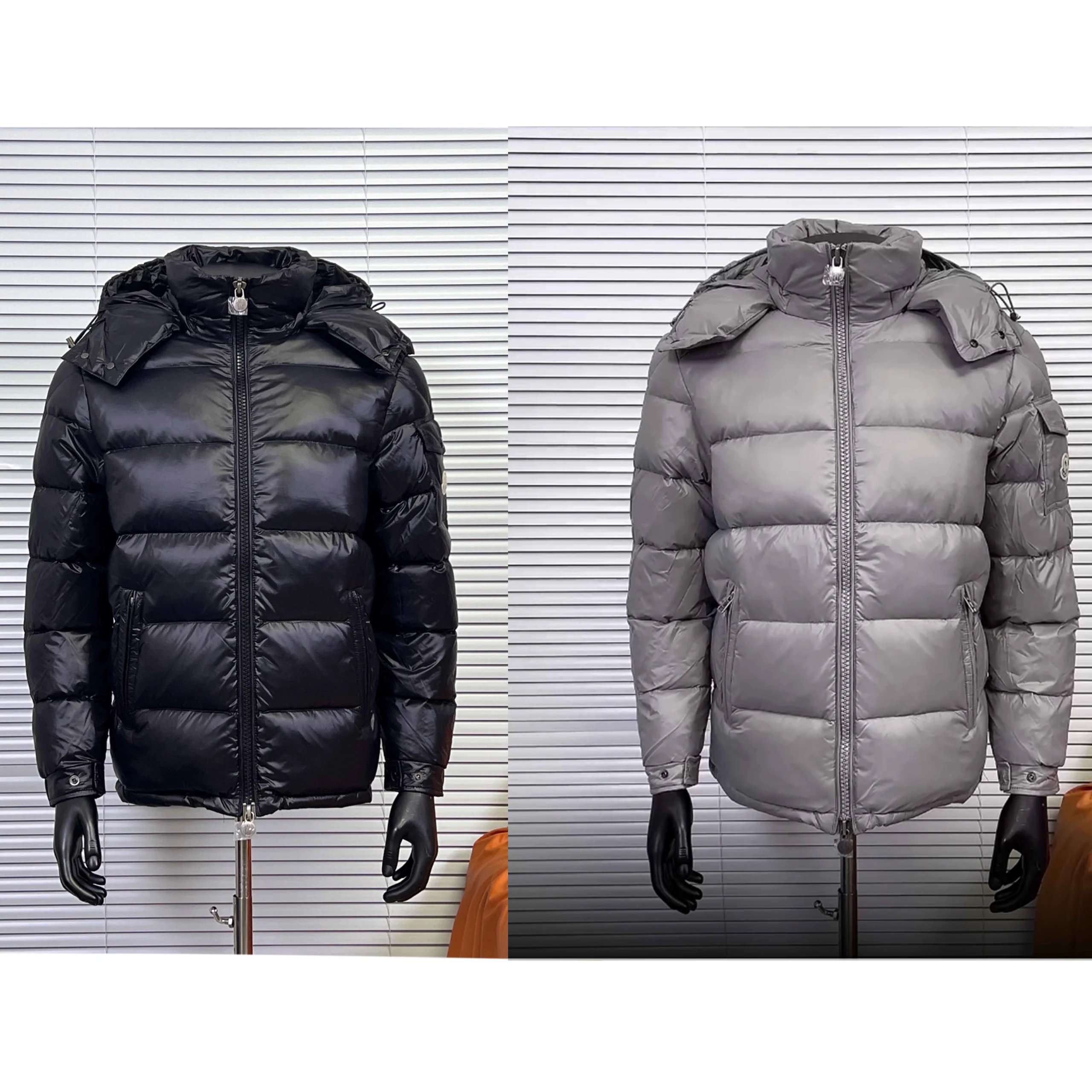 Moncler Maya Shiny Puffer Down Jacket Black and Gray