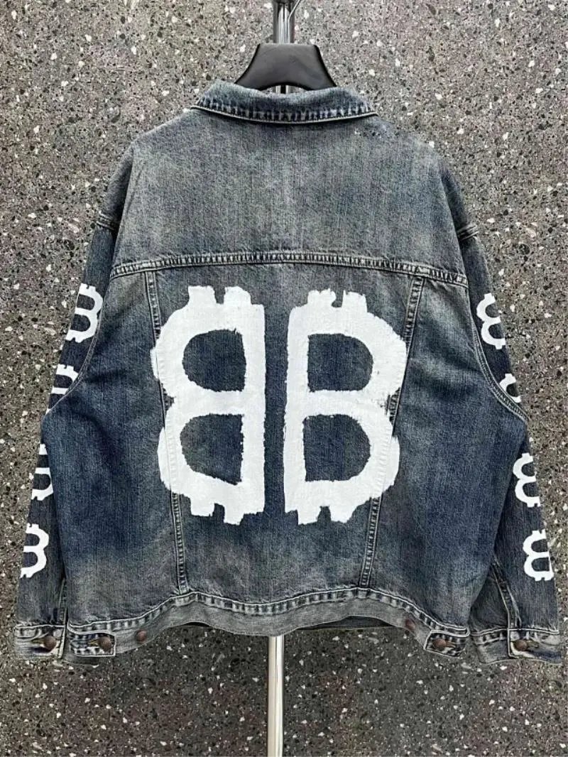 Balenciaga BB Denim Jacket Oversized Streetwear Jacket Blue