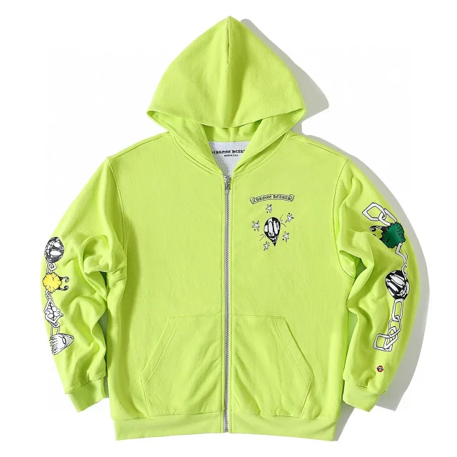 Chrome Hearts Matty Boy Graphic Zip-Up Hoodie Neon Green