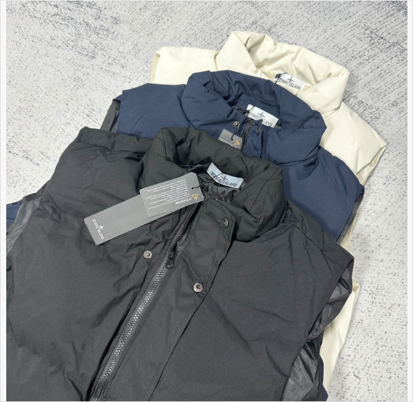 Stone Island Puffer Vest Sleeveless Jacket Black Navy and Beige