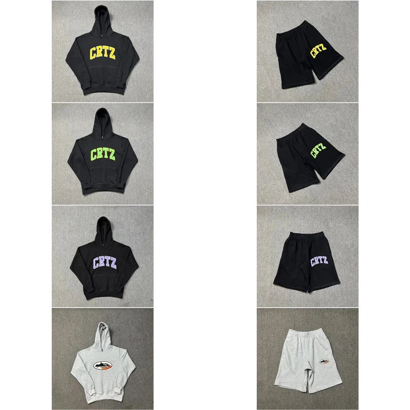 Corteiz CRTZ Arch Logo Streetwear Matching Set Black and Gray