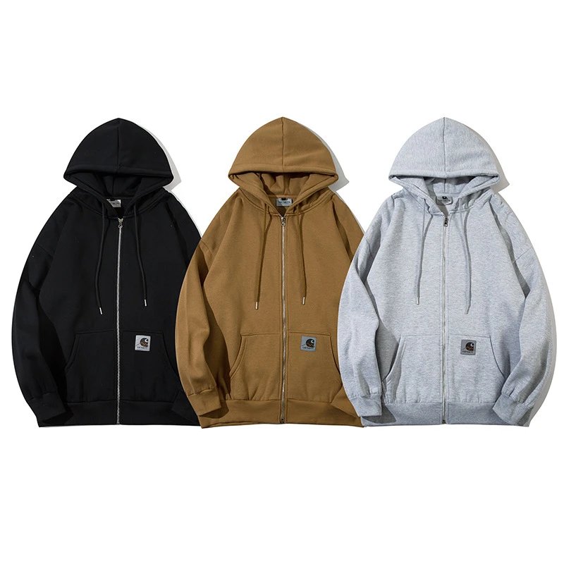 Carhartt Zip-Up Hoodie Casual Streetwear Sweatshirt Black Brown and Gray