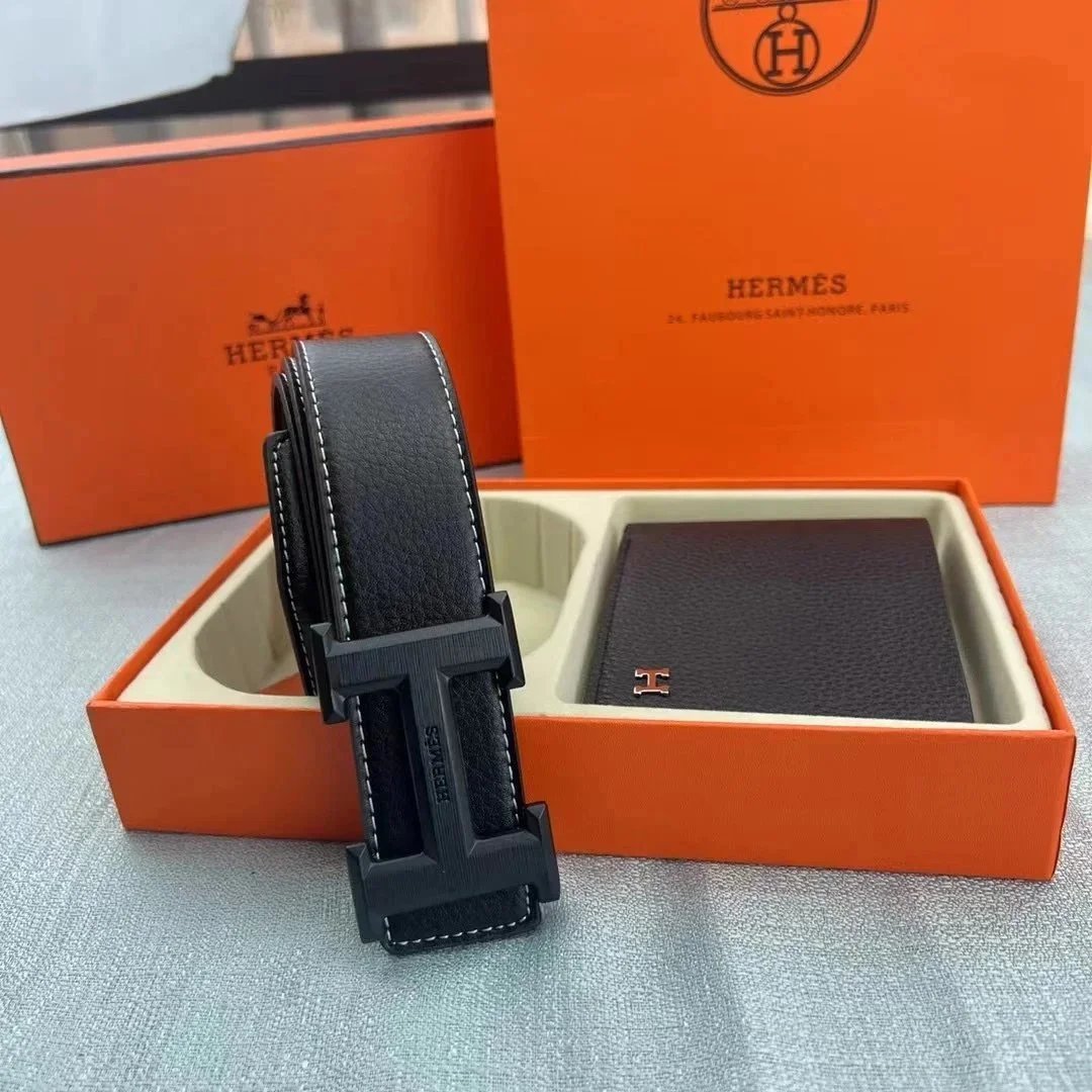 Hermes H Belt and Wallet Luxury Gift Set Black