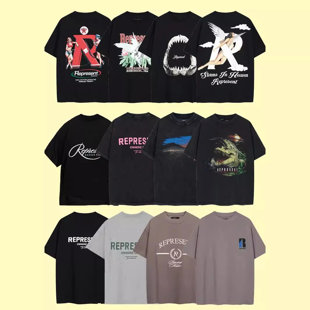 Represent Graphic Print Oversized Tee Black and Gray