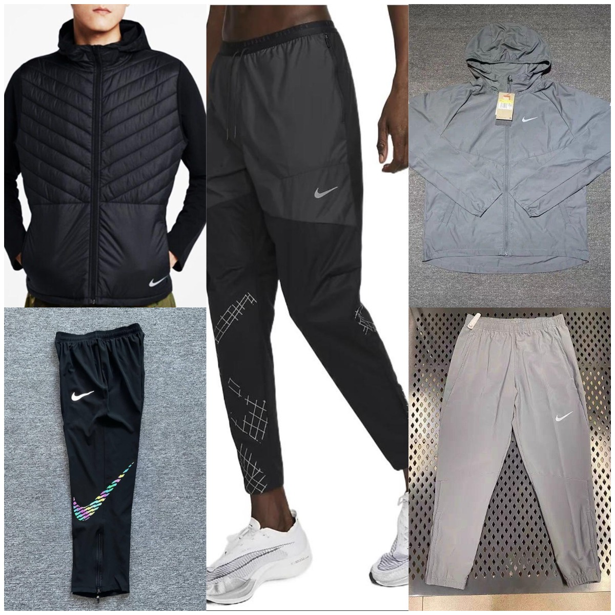 Nike Dri-FIT Running Apparel Performance Track Pants and Jackets Black and Gray