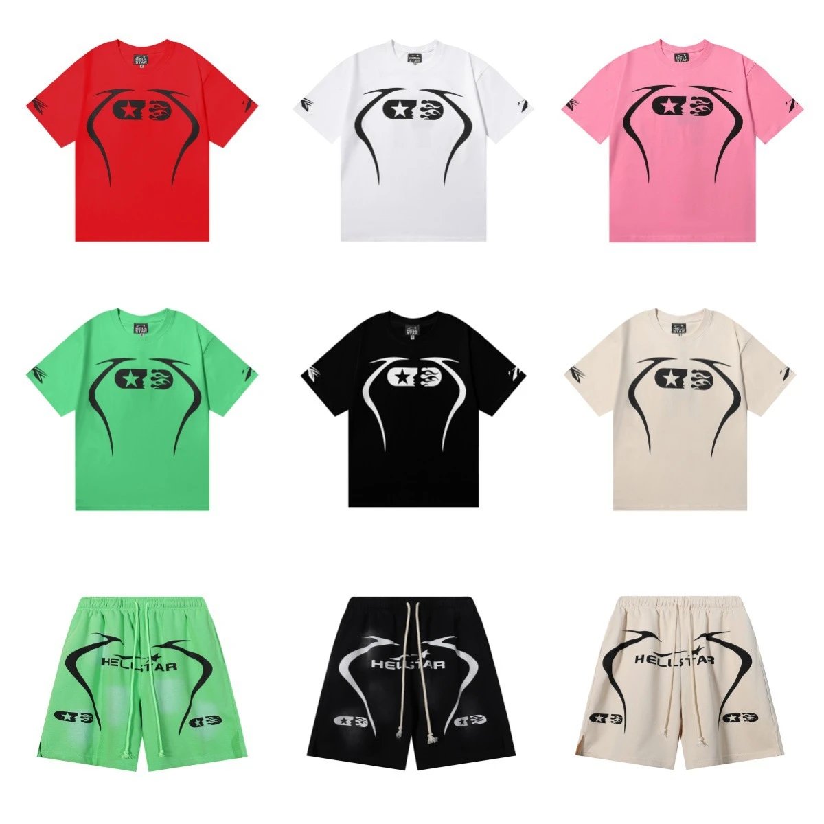 Hellstar Graphic Print Oversized Tee and Shorts Set Multicolor