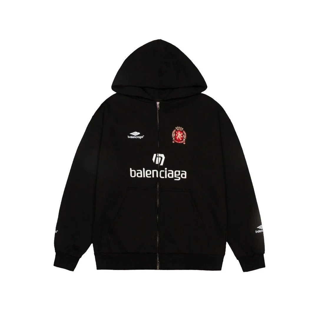 Balenciaga Soccer Zip-Up Hoodie Oversized Streetwear Black