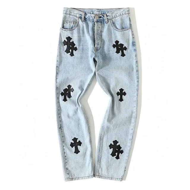 Chrome Hearts Cross Patch Denim Jeans Light Blue