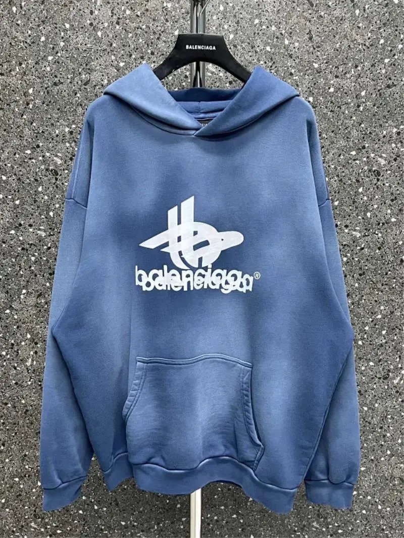 Balenciaga Planet Graphic Oversized Hoodie Blue