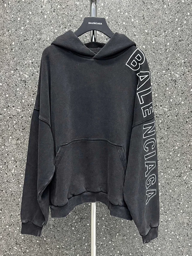 Balenciaga Sleeve Print Oversized Hoodie Black