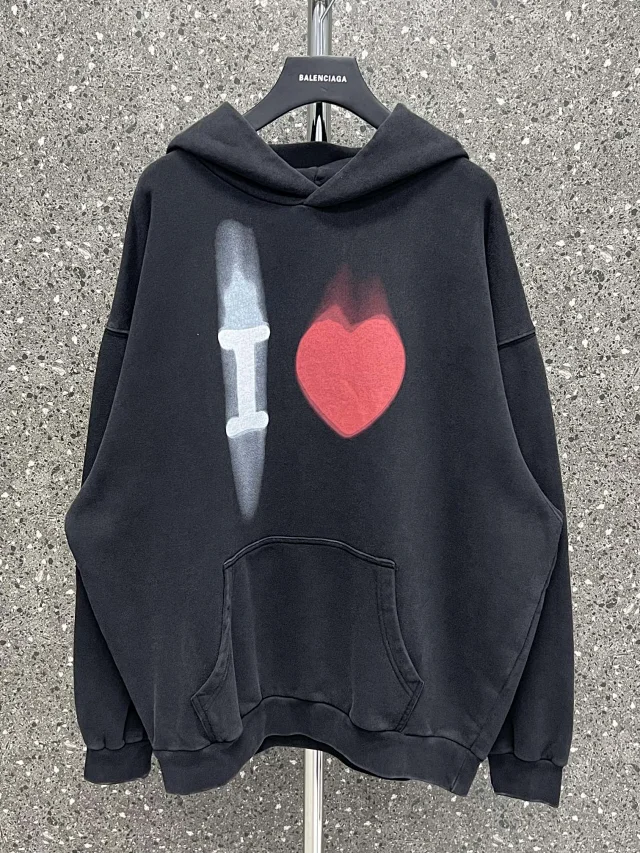 Balenciaga I Love You Oversized Graphic Hoodie Black