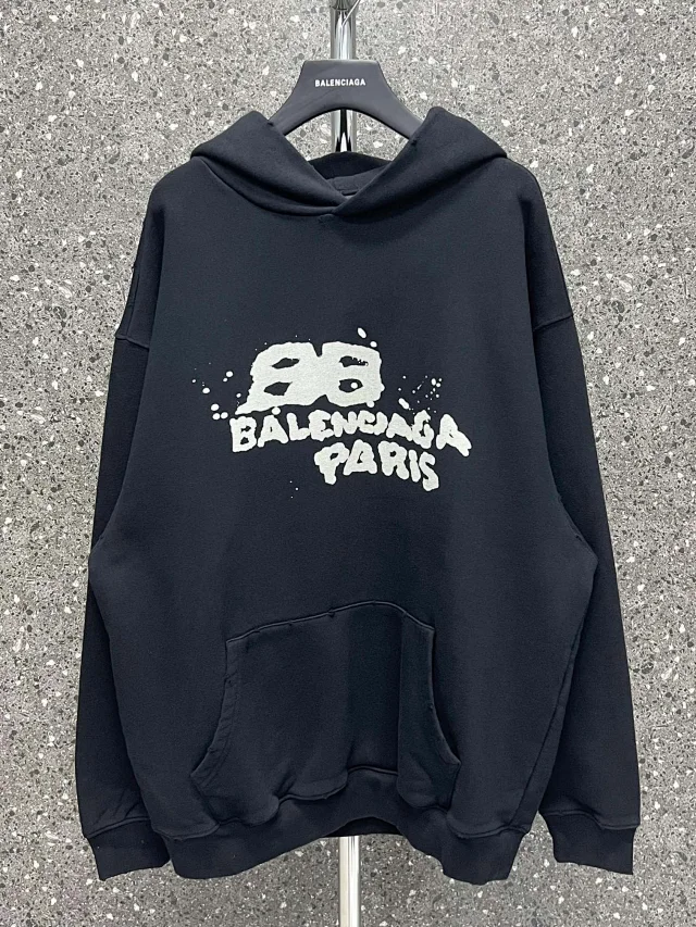 Balenciaga 88 Paris Graphic Oversized Hoodie Black
