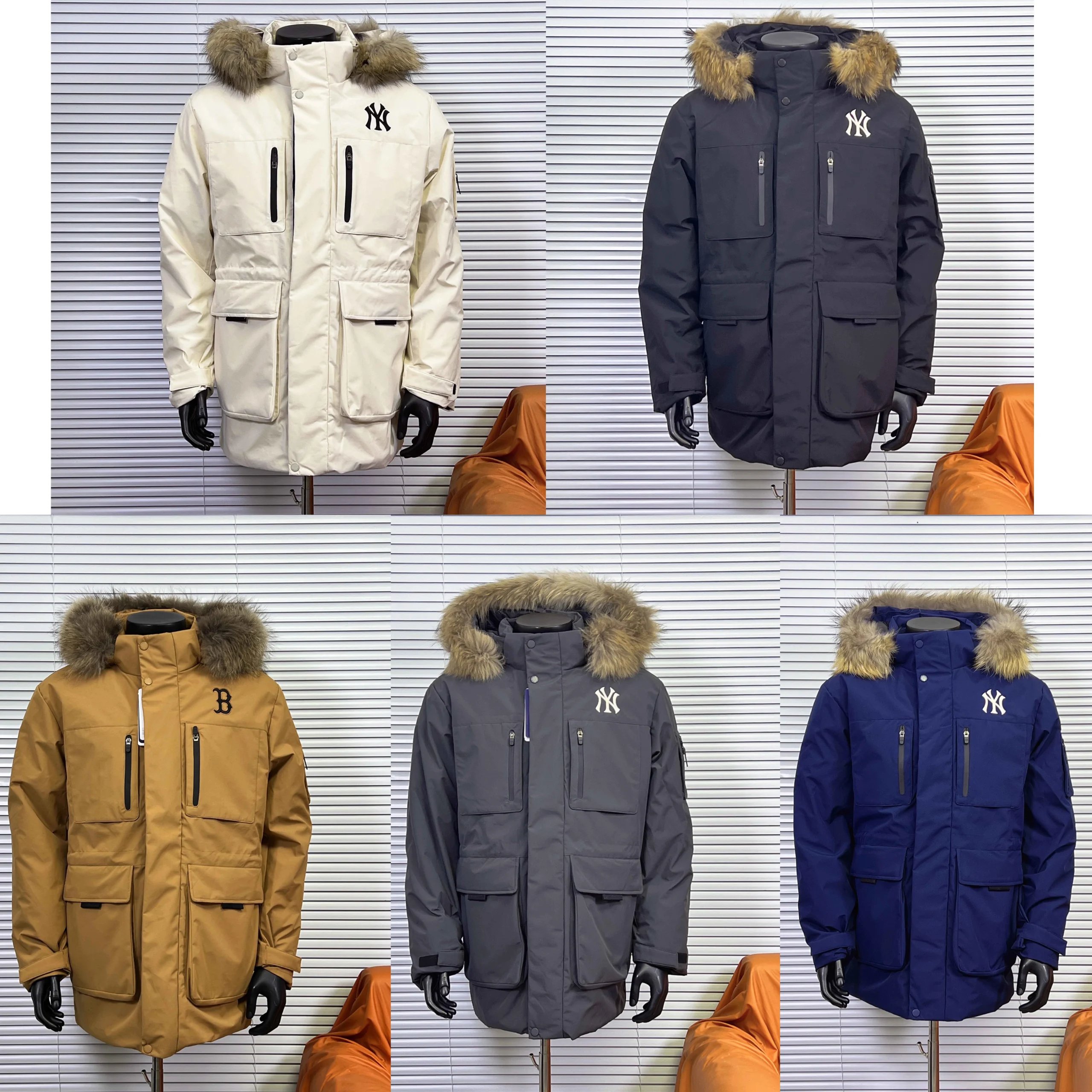 MLB New York Yankees Fur Hooded Parka Winter Jacket Multicolor