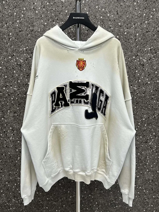 Balenciaga Distressed Crest Oversized Hoodie White
