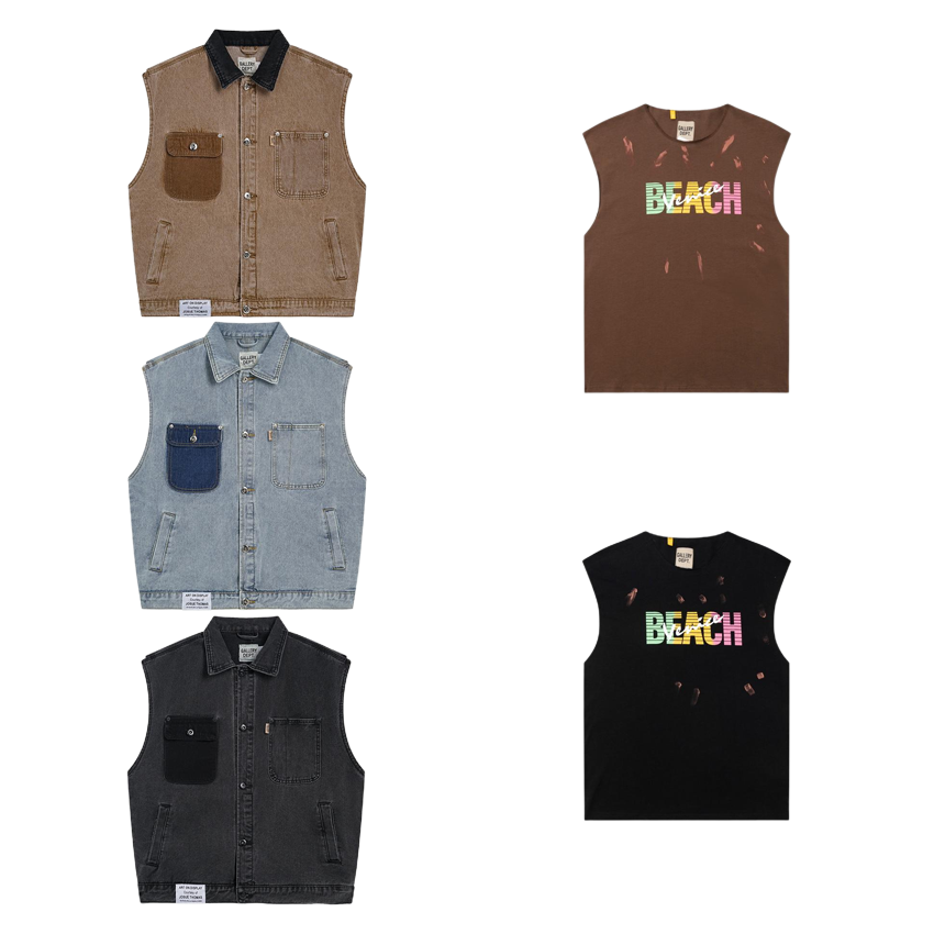Gallery Dept. Denim Vest and Tank Top Streetwear Matching Set Multicolor