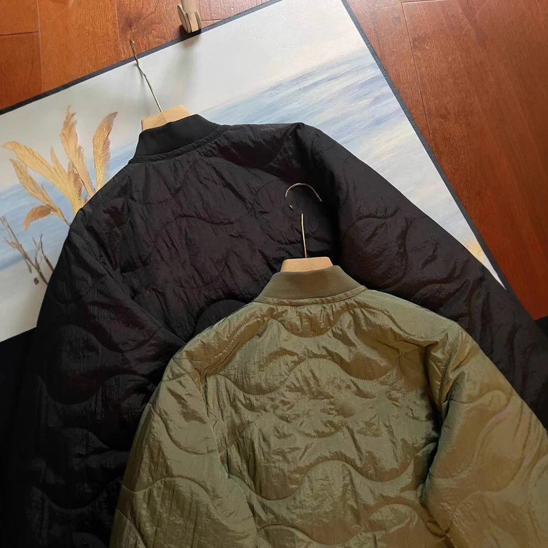 Design Quilted Bomber Jacket Lightweight Casual Jacket Black and Olive