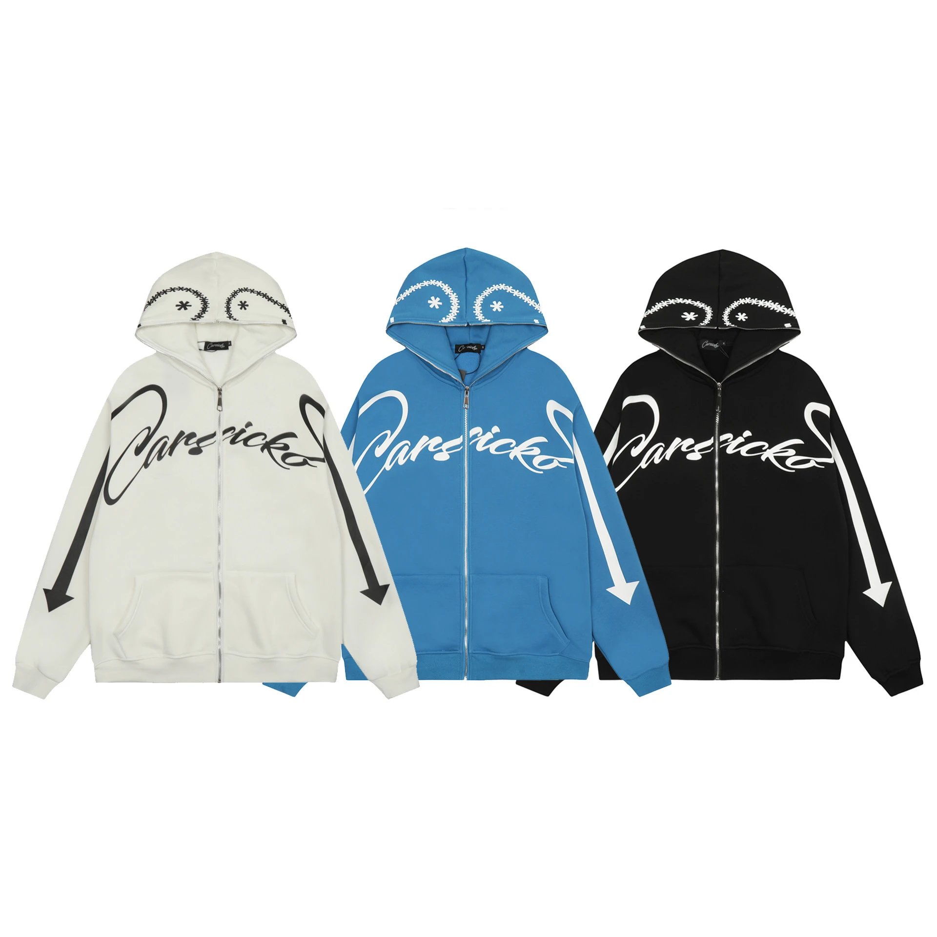 Design Graphic Print Zip-Up Hoodie Streetwear Sweatshirt Multicolor