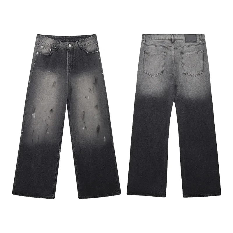 Design Distressed Gradient Wide Leg Jeans Black