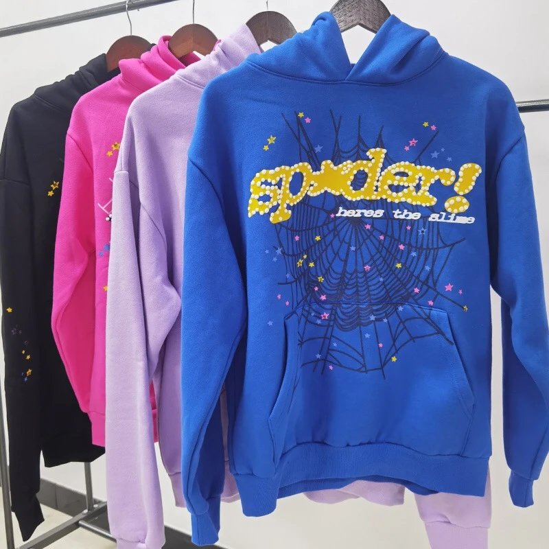 Sp5der Web Graphic Streetwear Hoodie Blue