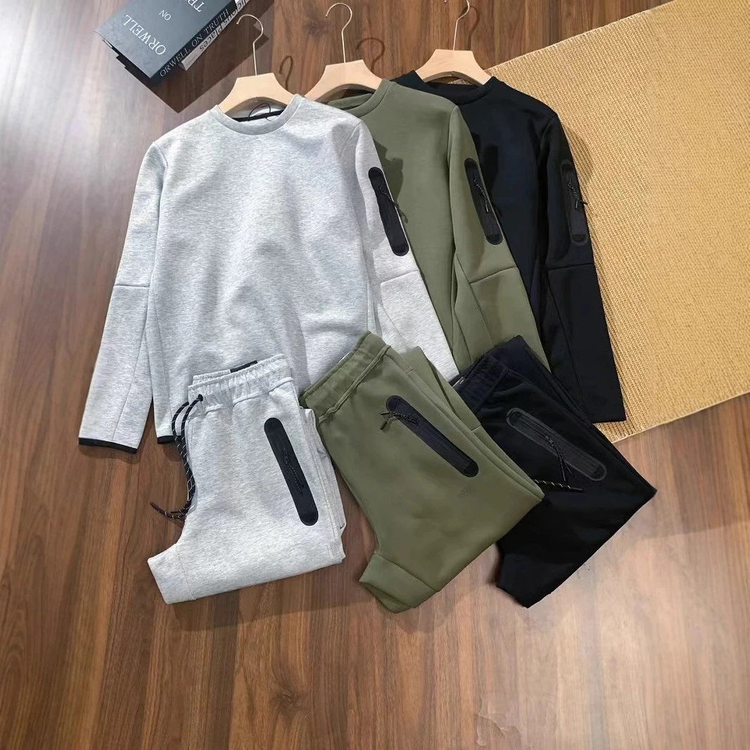 Design Tech Fleece Casual Tracksuit Set Gray Green and Black