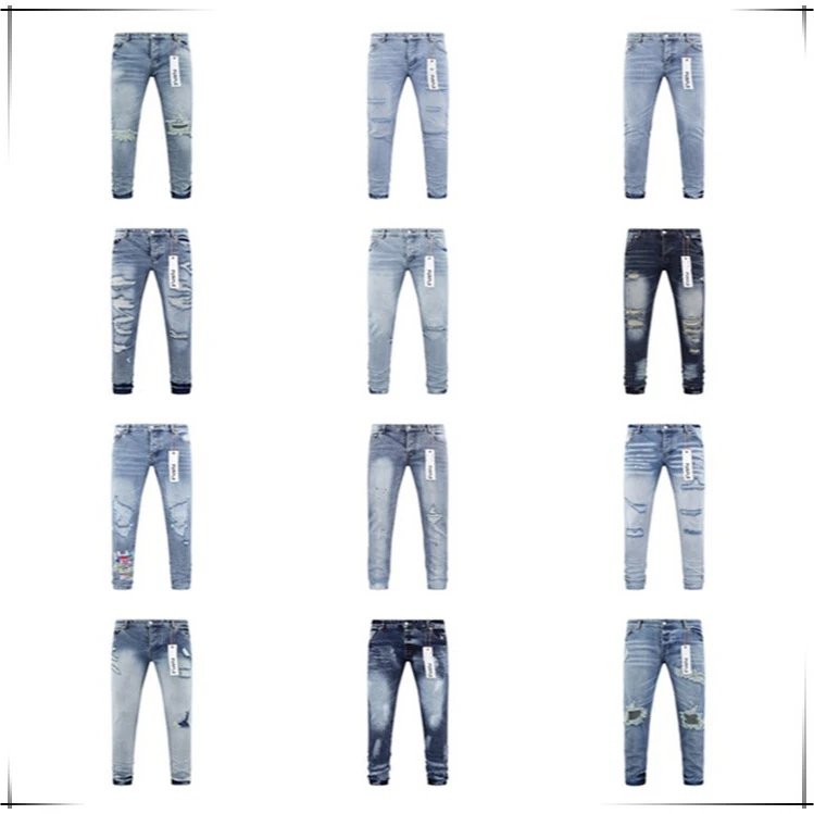 Purple Brand Distressed Denim Jeans Slim Fit Blue