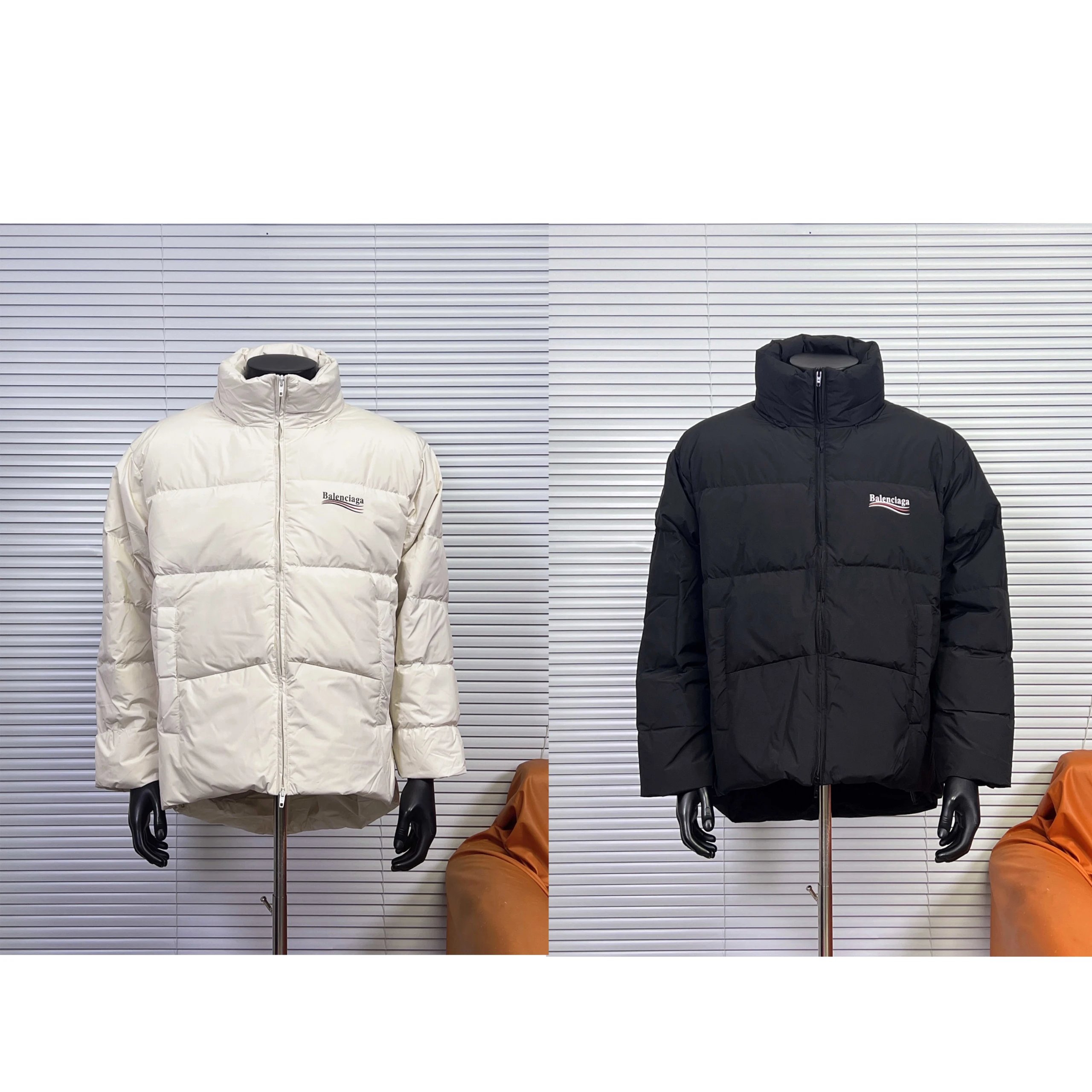 Balenciaga Political Campaign Puffer Jacket Oversized Down Jacket Black and White