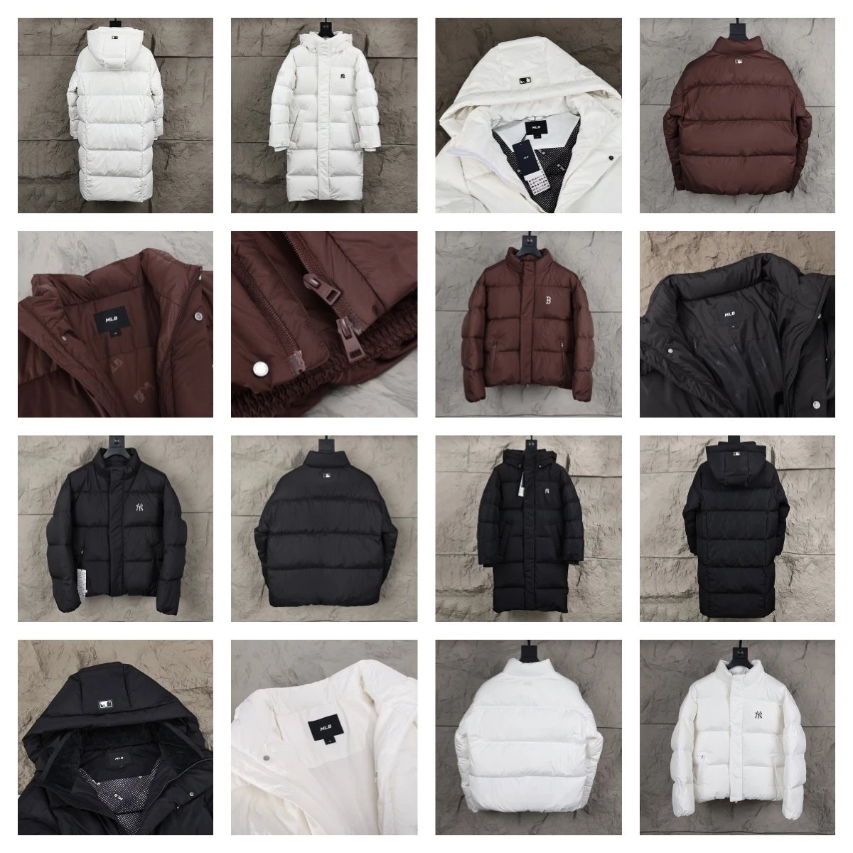 MLB Puffer Jacket Warm Winter Down Jacket Black White and Brown