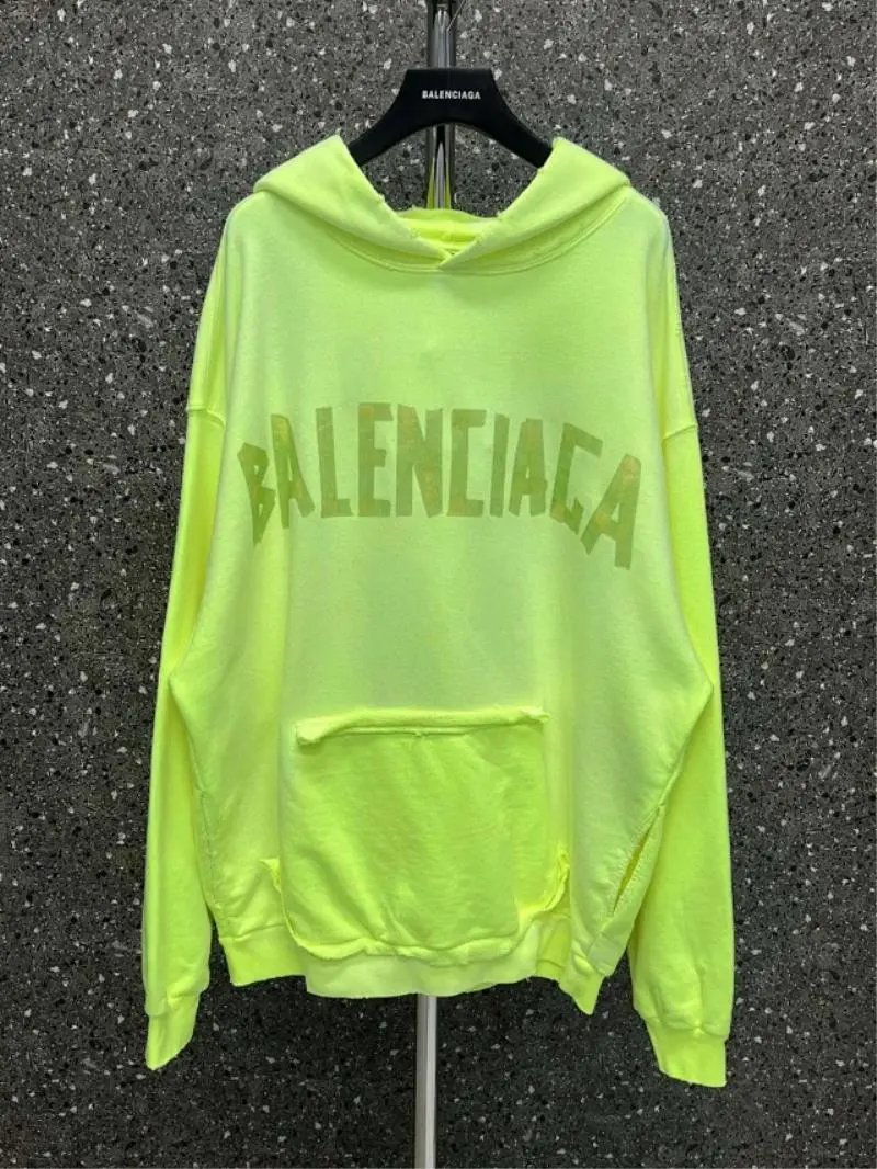 Balenciaga Distressed Arch Oversized Hoodie Neon Yellow