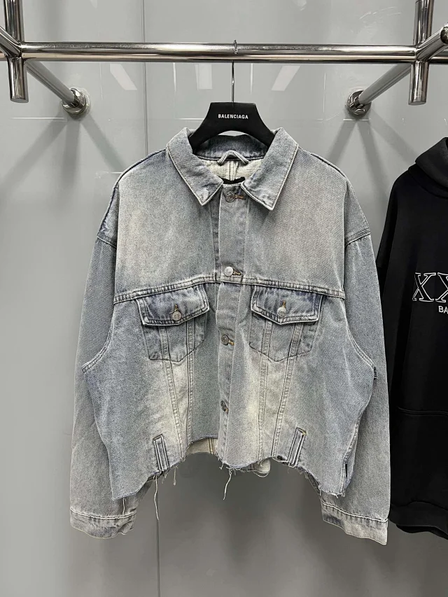 Balenciaga Raw Edge Denim Jacket Oversized Light Blue