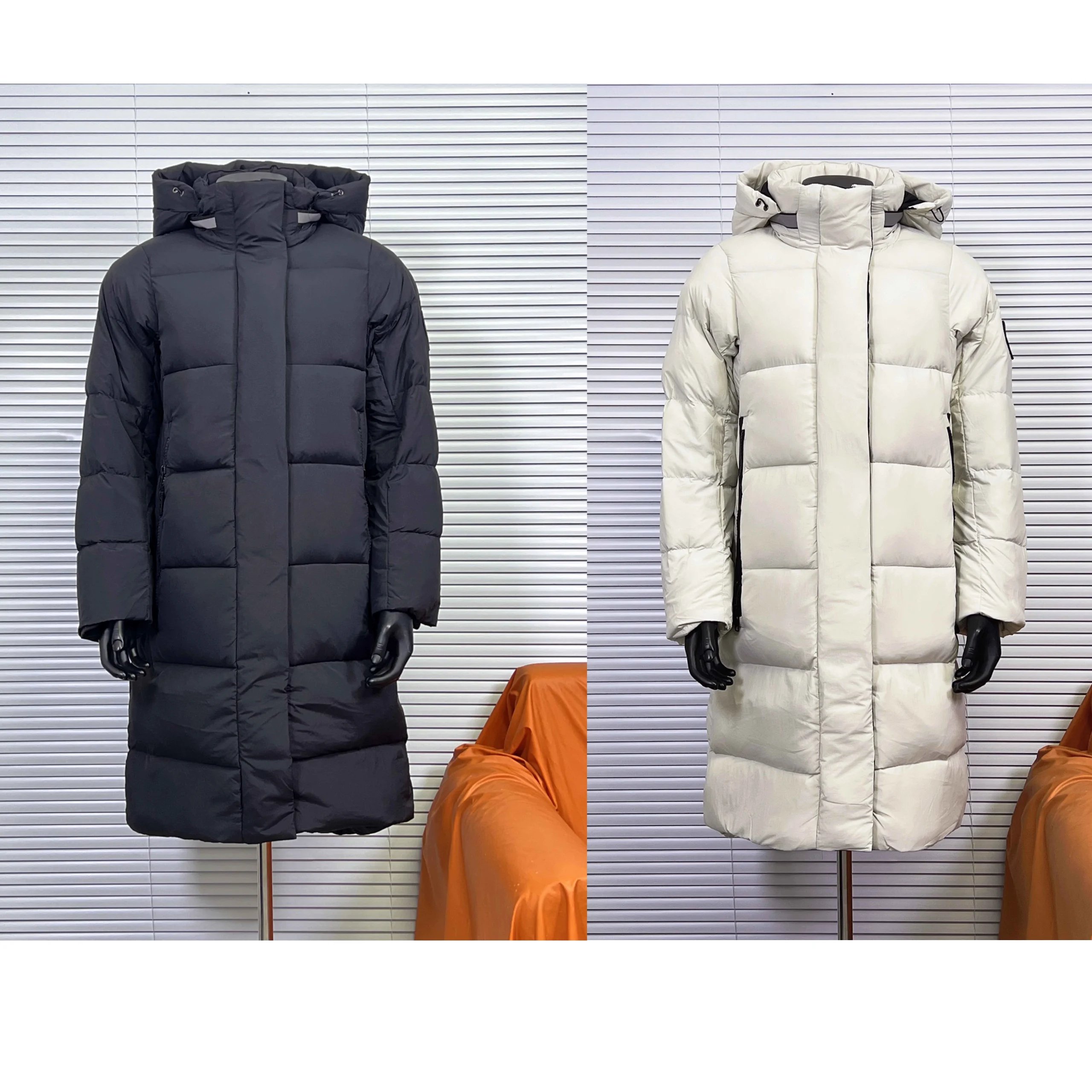 Design Puffer Jacket Long Hooded Winter Coat Black and White