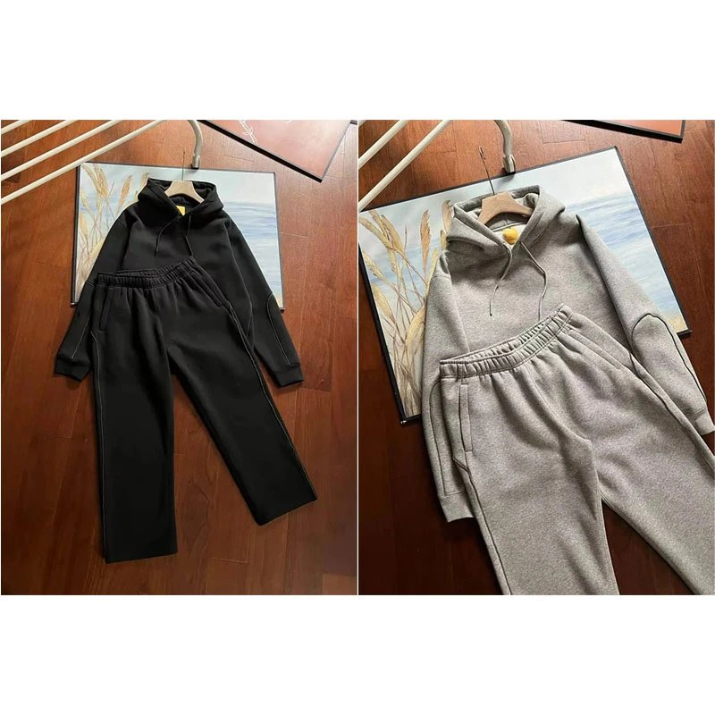 Design Contrast Stitching Casual Tracksuit Set Black and Gray