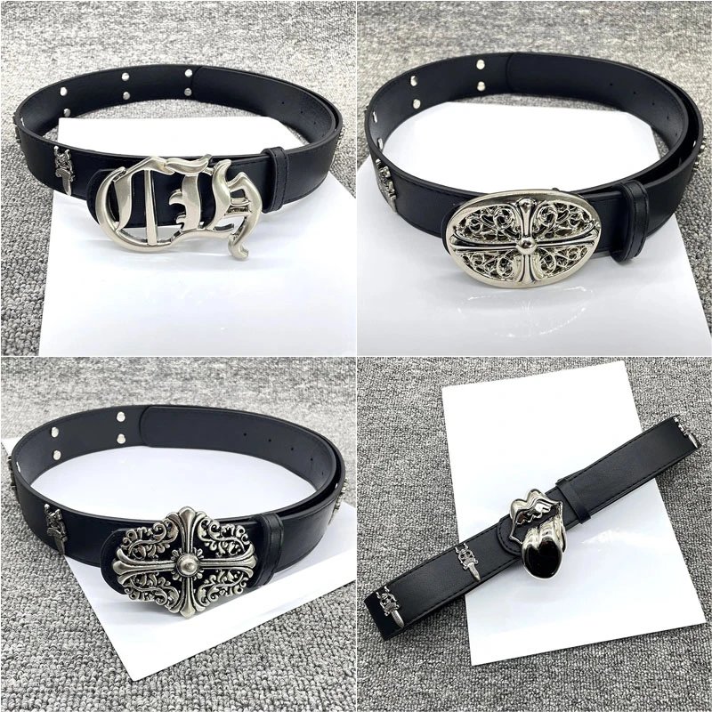 Chrome Hearts Silver Hardware Leather Belt Gothic Accessory Black
