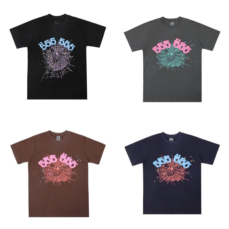 Sp5der 555 555 Web Graphic Streetwear T-Shirt Multicolor